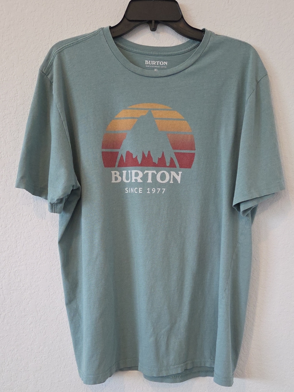 Mens Burton Underhill Green Short-Sleeve Tee Sunset Mountain Snowboard Shirt XL